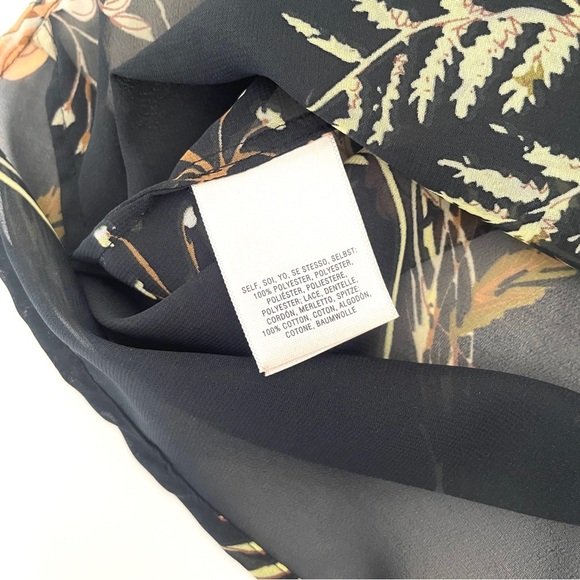 Anthropologie Meadow Rue Floral Crochet Sleeve Black Sheer Blouse - Picture 9 of 9
